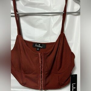 Lulus Boost Me Up rust brown ribbed bustier crop top size small NWT